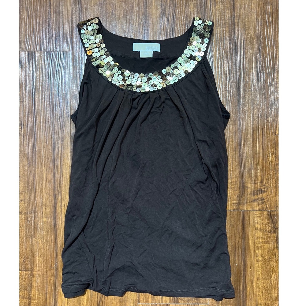 Michael Michael Kors Brown Sequin Neck Tank Top Sleeveless Blouse Medium